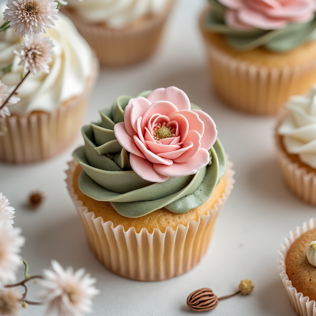 Petits gâteaux décorés de fleurs roses